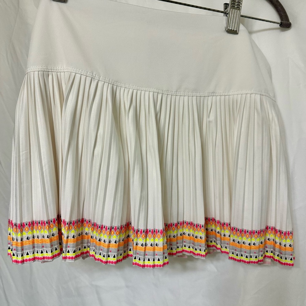 Lucky in Love White Pleated Skater Skirt with Neon Embroidered Hem